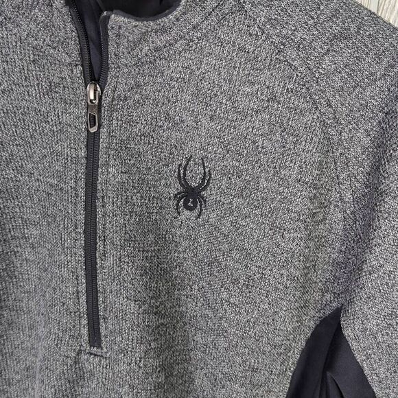 Spyder Jacket Mens Large Pullover Jacket Gray Black Marled Quarter Zip Textured - Picture 2 of 6